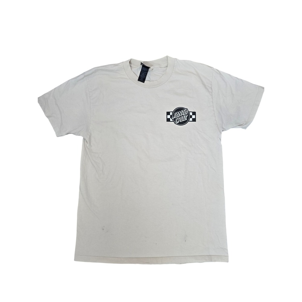 *stains Santa Cruz Skateboards Checkered Dot Logo T-Shirt Cream Mens Medium